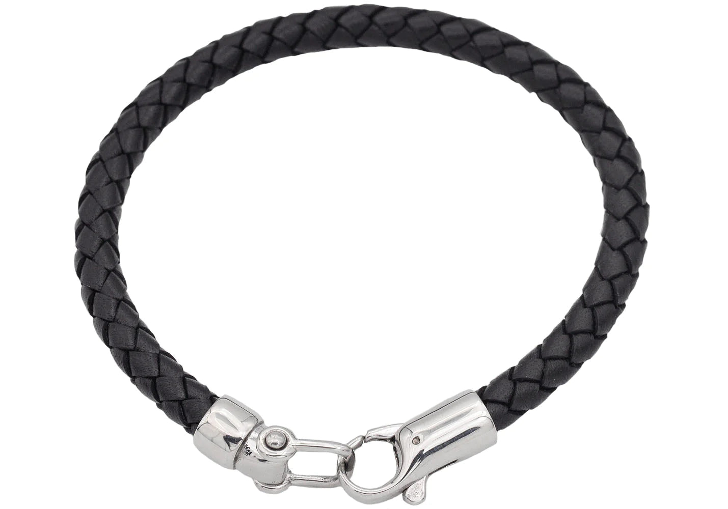 Mens Black Leather Stainless Steel Bracelet - Pristine J LLC