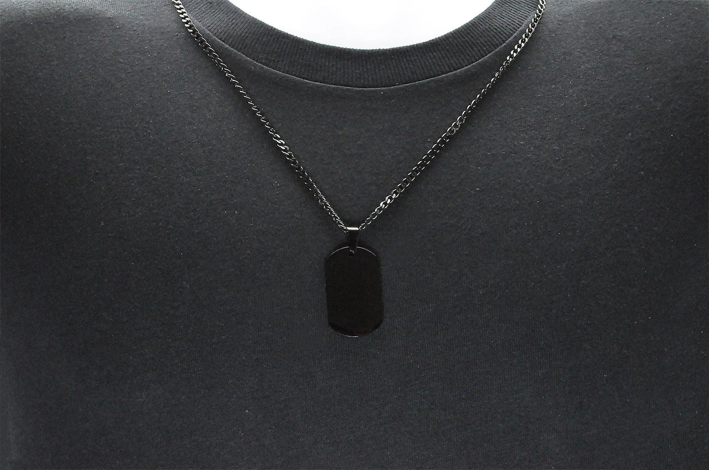 Mens Black Plated Stainless Steel Engravable Dog Tag Pendant Necklace With 24" Black Curb Chain - Pristine J LLC