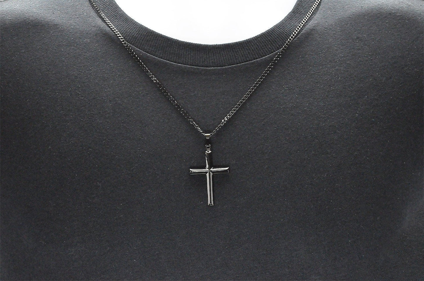 Mens Black Stainless Steel Cross Pendant With 24" Curb Chain - Pristine J LLC