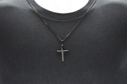 Mens Black Stainless Steel Cross Pendant With 24" Curb Chain - Pristine J LLC