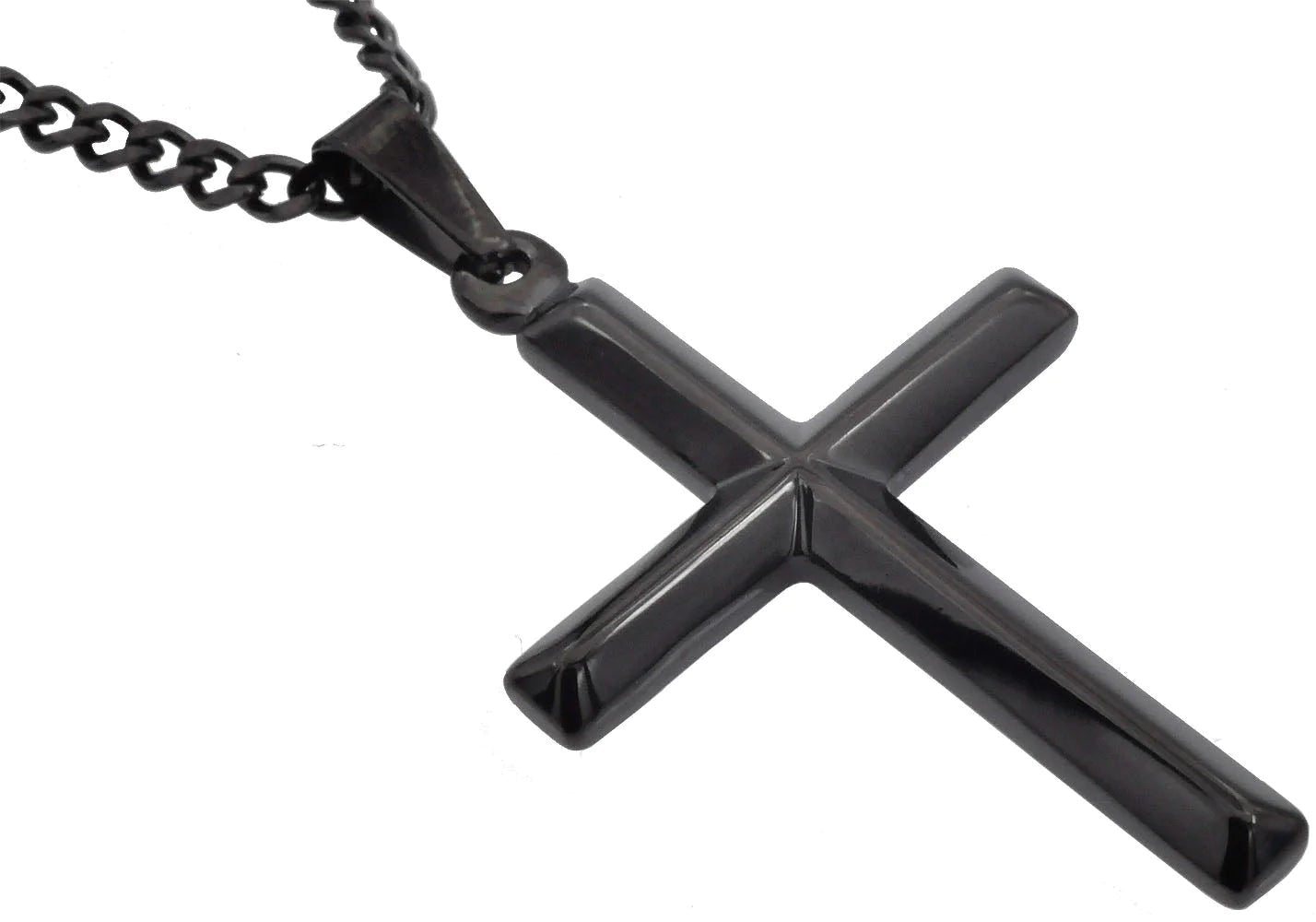 Mens Black Stainless Steel Cross Pendant With 24" Curb Chain - Pristine J LLC