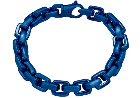 Mens Blue Stainless Steel Square Link Chain Bracelet - Pristine J LLC