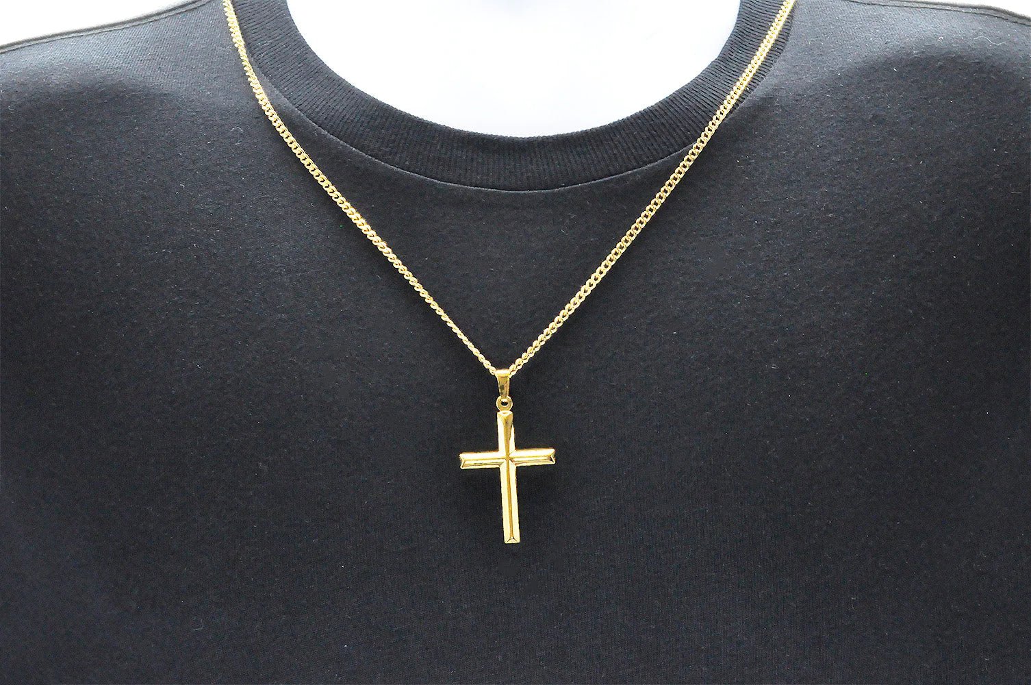 Mens Gold Stainless Steel Cross Pendant With 24" Curb Chain - Pristine J LLC