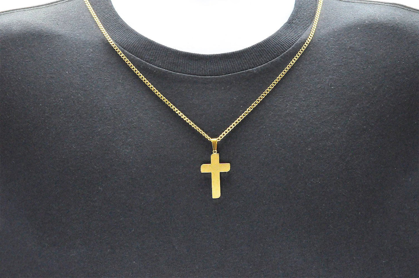 Mens Gold Stainless Steel Cross Pendant With 24" Gold Curb Chain - Pristine J LLC