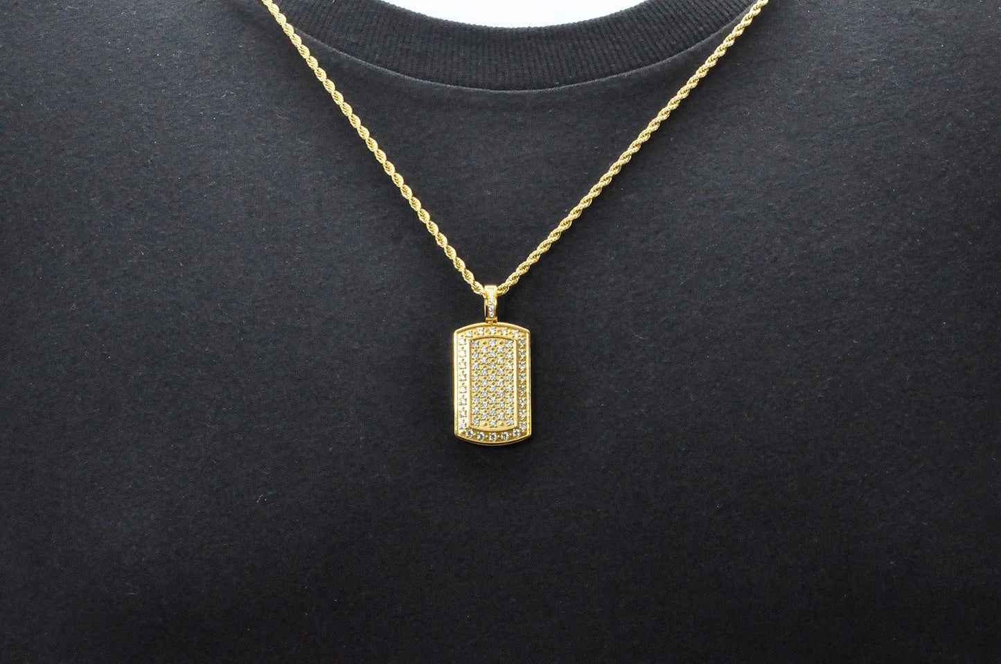 Mens Gold Stainless Steel Dog Tag Pendant With Cubic Zirconia - Pristine J LLC