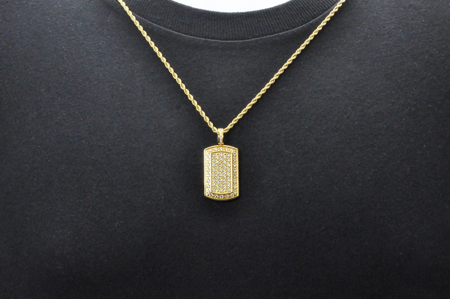 Mens Gold Stainless Steel Dog Tag Pendant With Cubic Zirconia - Pristine J LLC