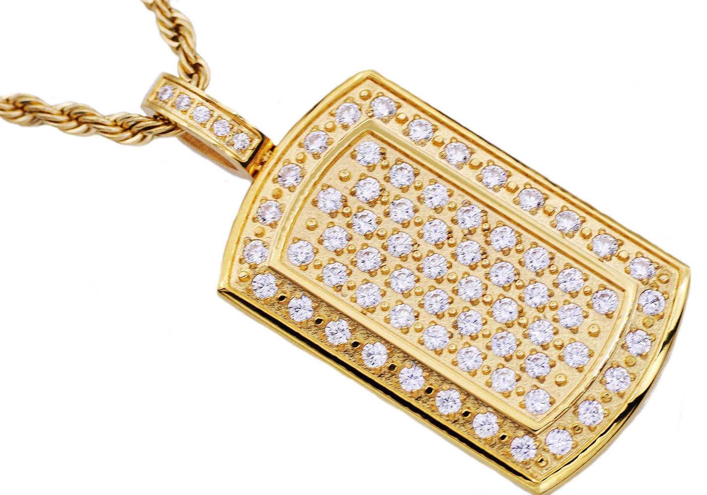 Mens Gold Stainless Steel Dog Tag Pendant With Cubic Zirconia - Pristine J LLC