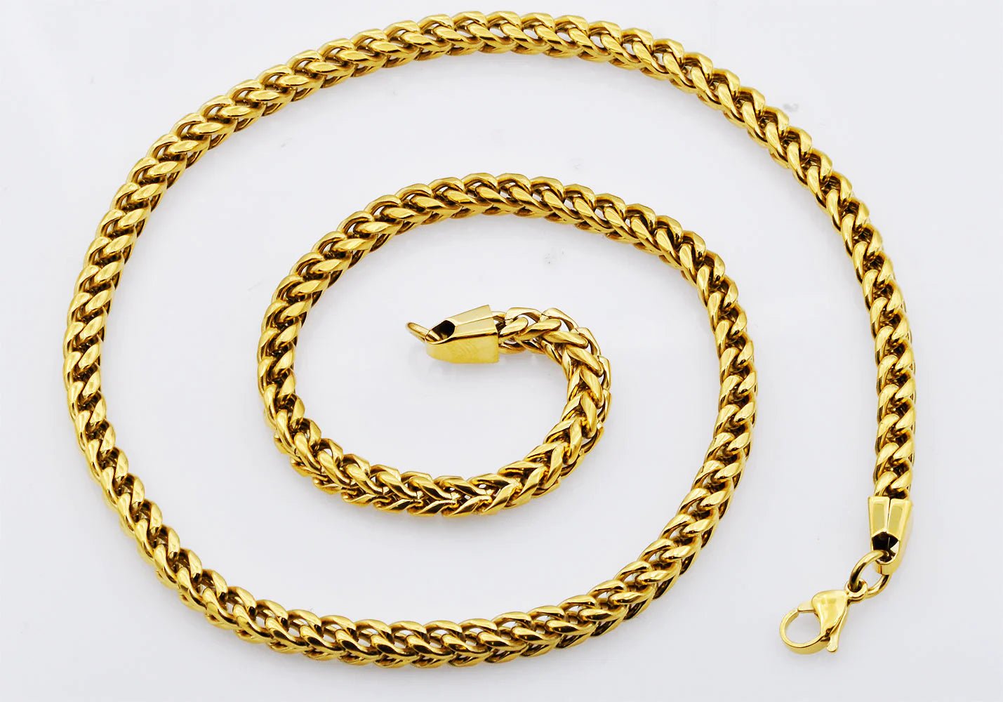 Mens Gold Stainless Steel Rounded Franco Link Chain Necklace - Pristine J LLC