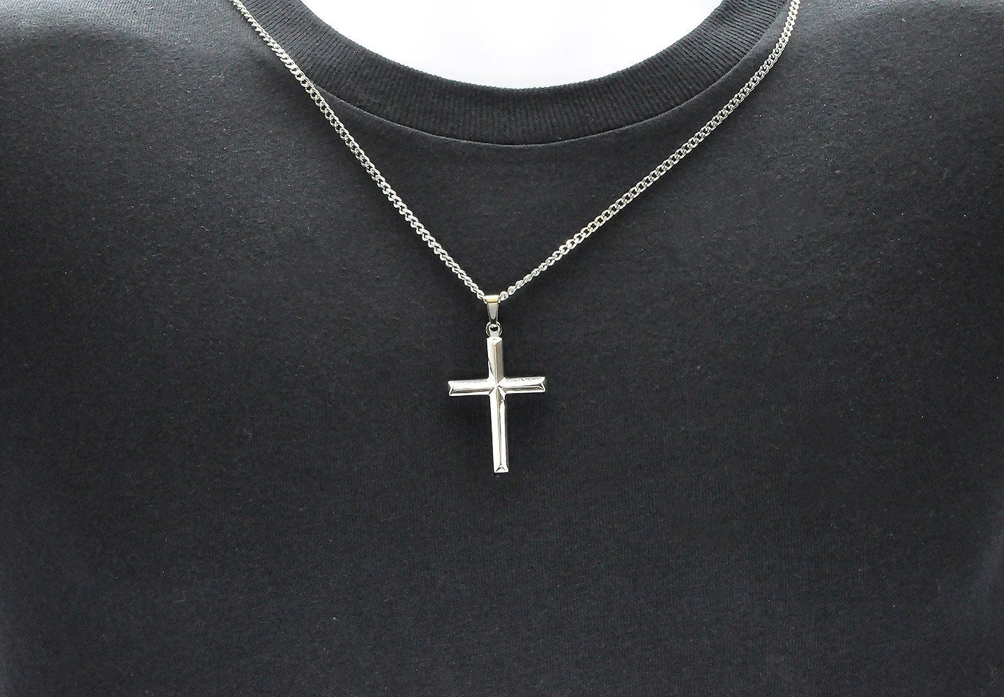 Mens Stainless Steel Cross Pendant With 24" Curb Chain - Pristine J LLC