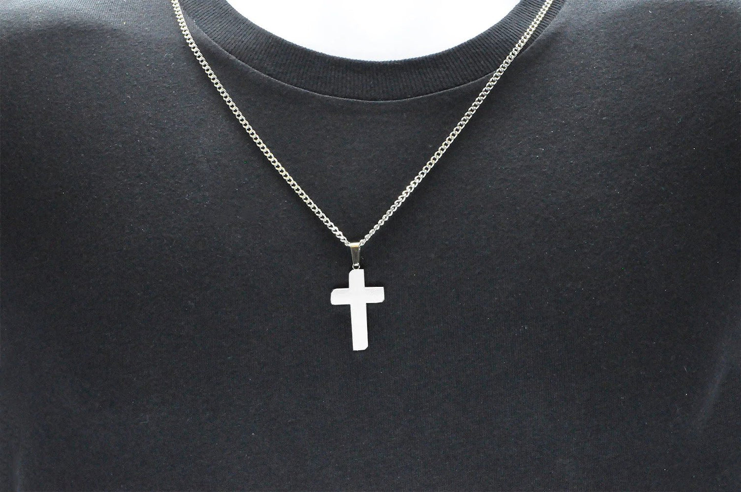 Mens Stainless Steel Cross Pendant With 24" Curb Chain - Pristine J LLC