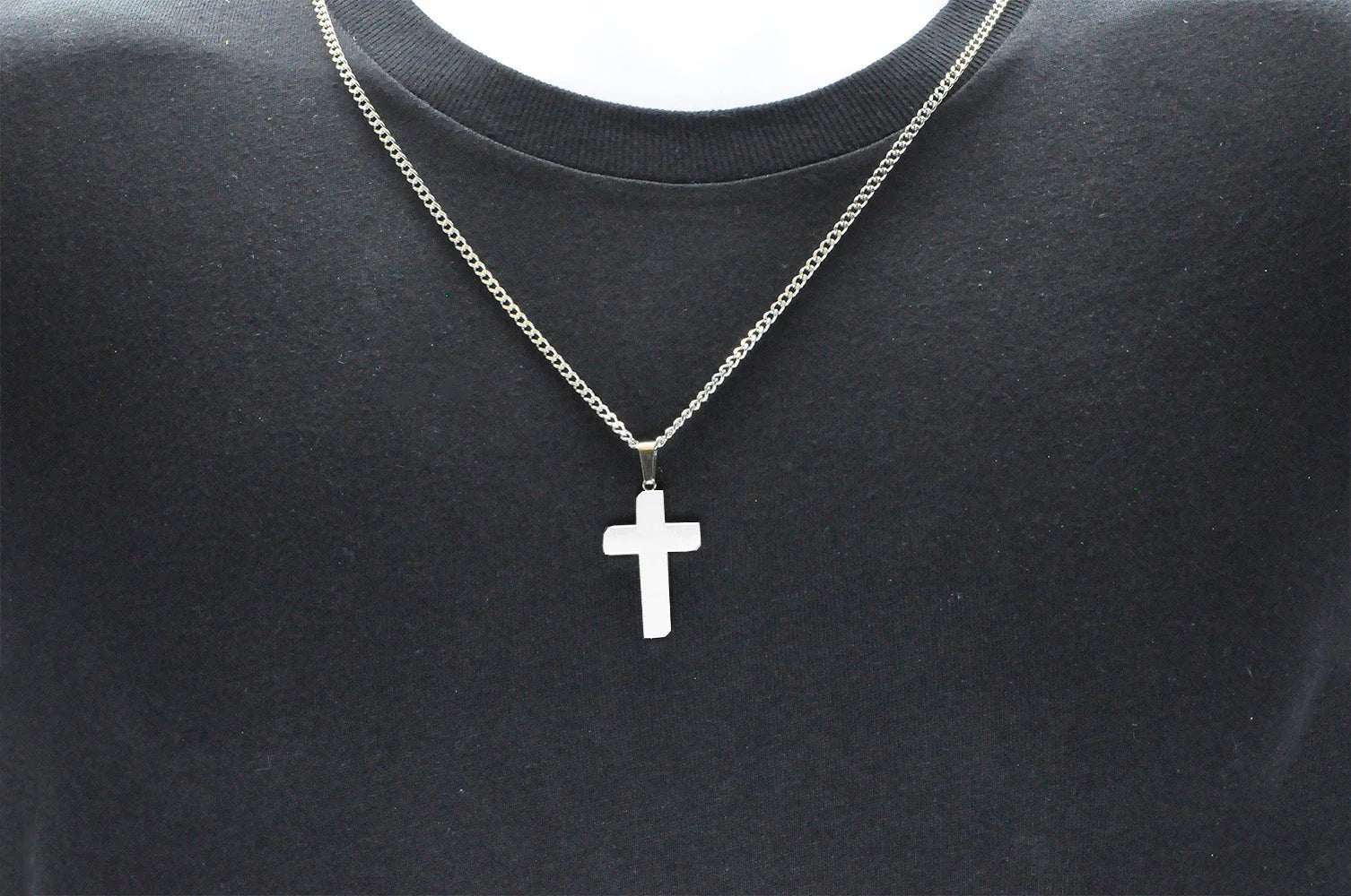 Mens Stainless Steel Cross Pendant With 24" Curb Chain - Pristine J LLC