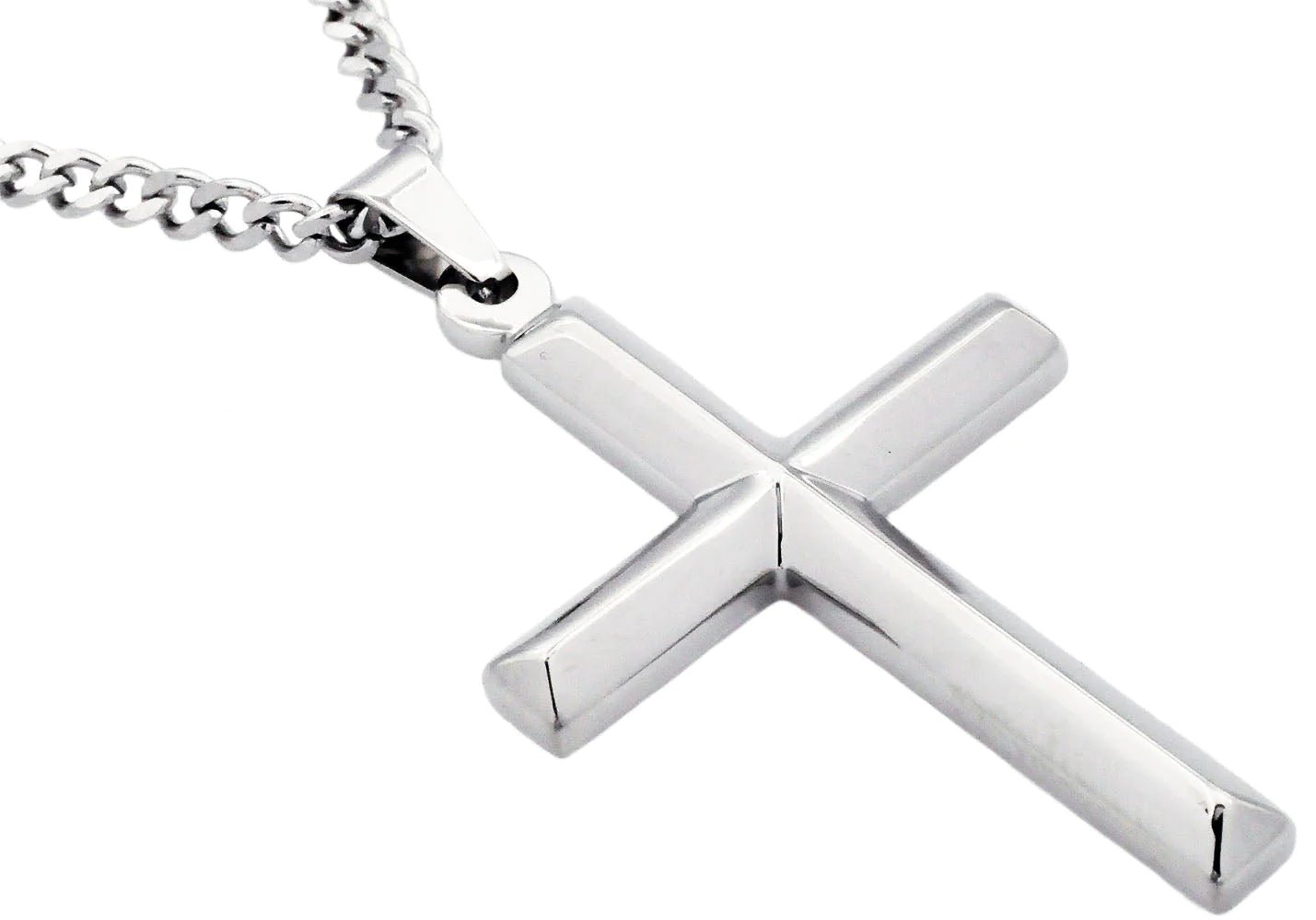 Mens Stainless Steel Cross Pendant With 24" Curb Chain - Pristine J LLC