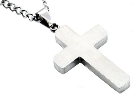 Mens Stainless Steel Cross Pendant With 24" Curb Chain - Pristine J LLC