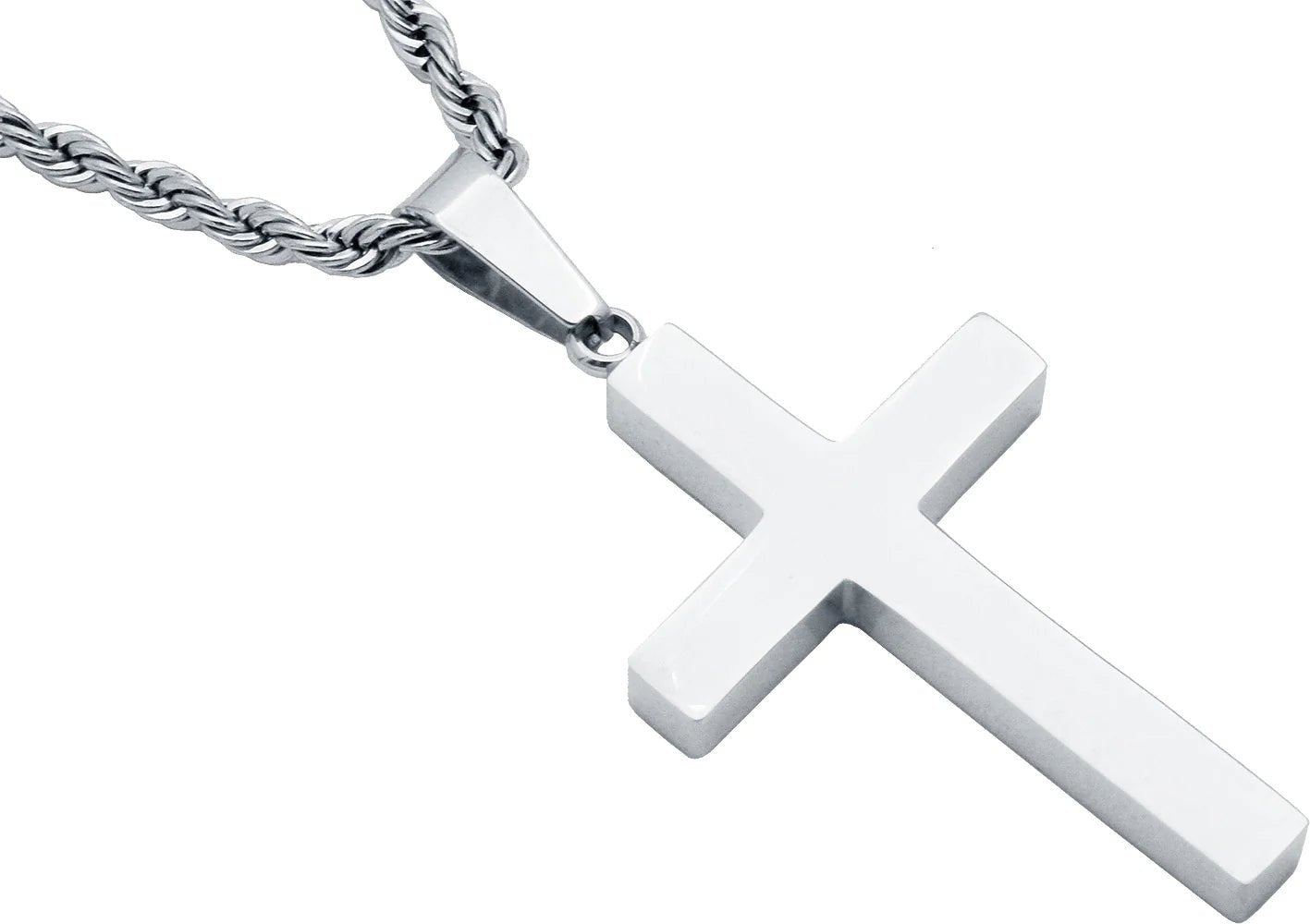 Mens Stainless Steel Cross Pendant With 24" Rope Chain - Pristine J LLC