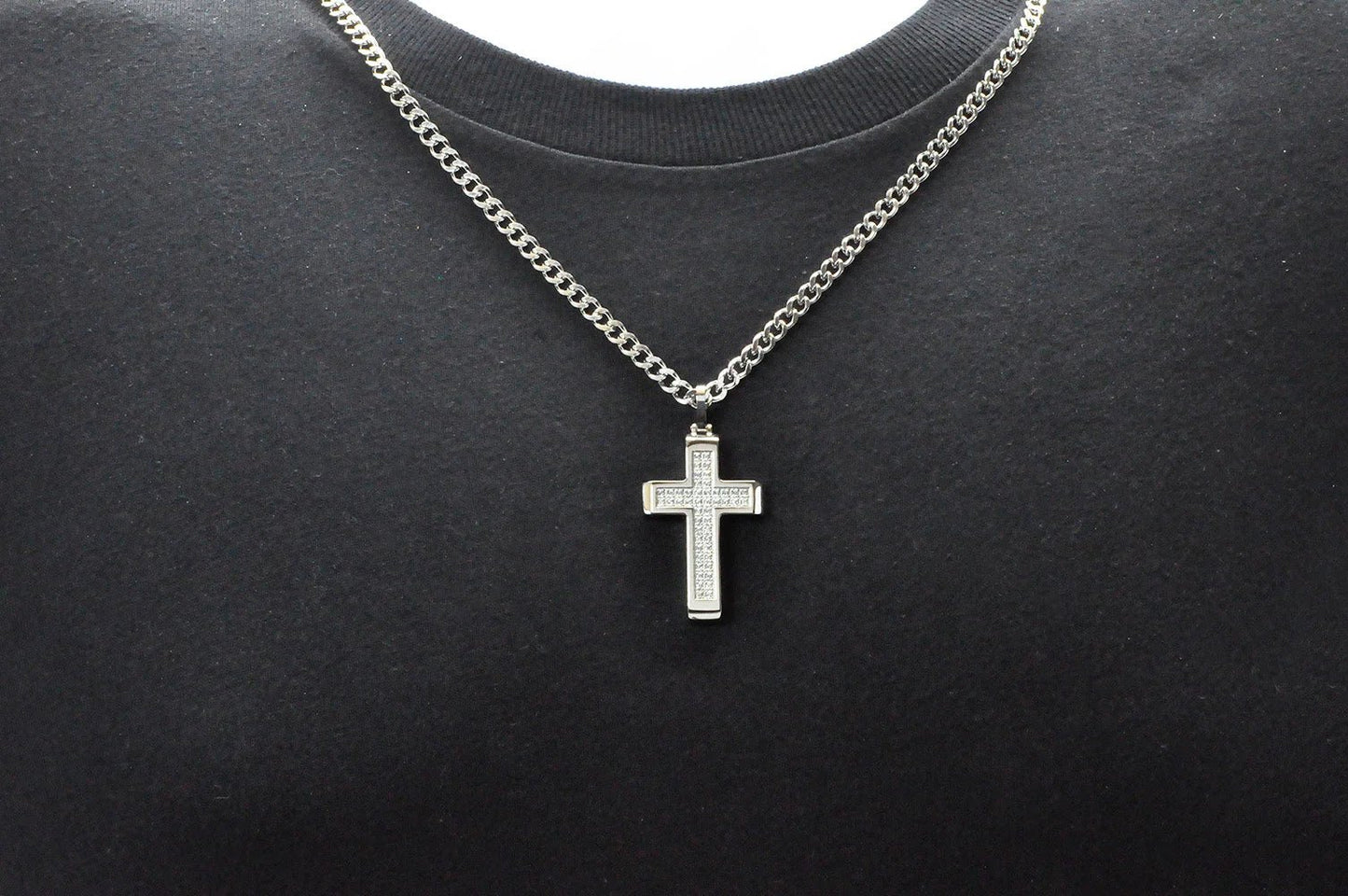 Mens Stainless Steel Cross Pendant With Cubic Zirconia - Pristine J LLC