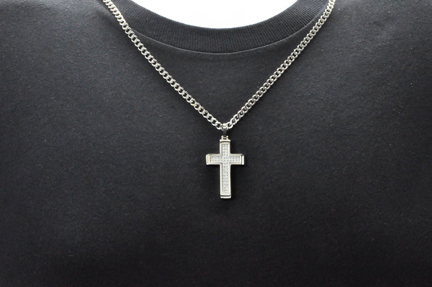 Mens Stainless Steel Cross Pendant With Cubic Zirconia - Pristine J LLC