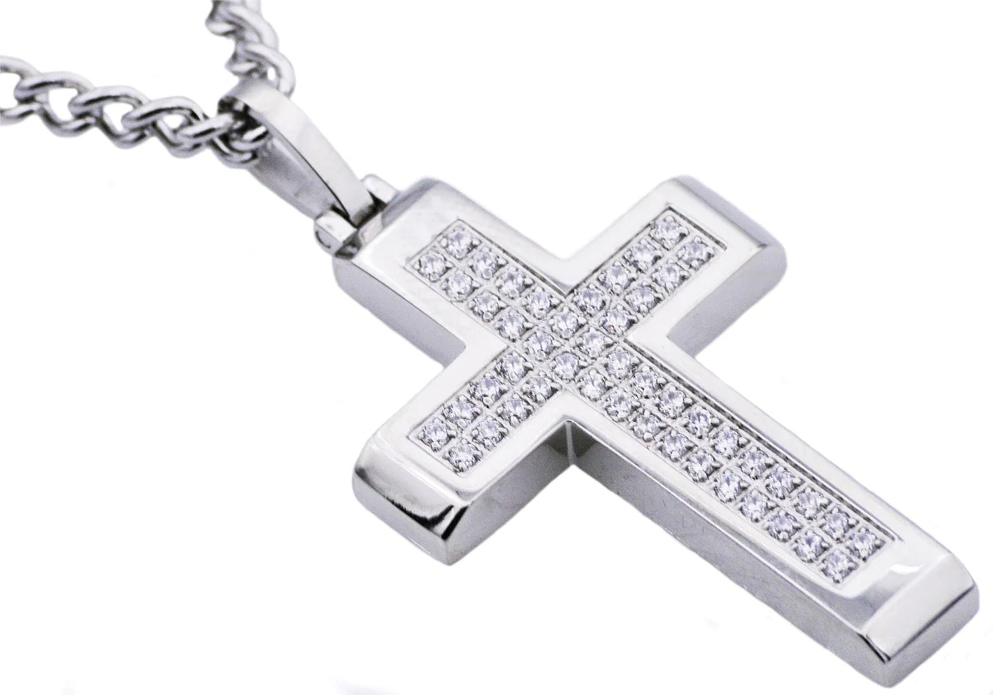 Mens Stainless Steel Cross Pendant With Cubic Zirconia - Pristine J LLC