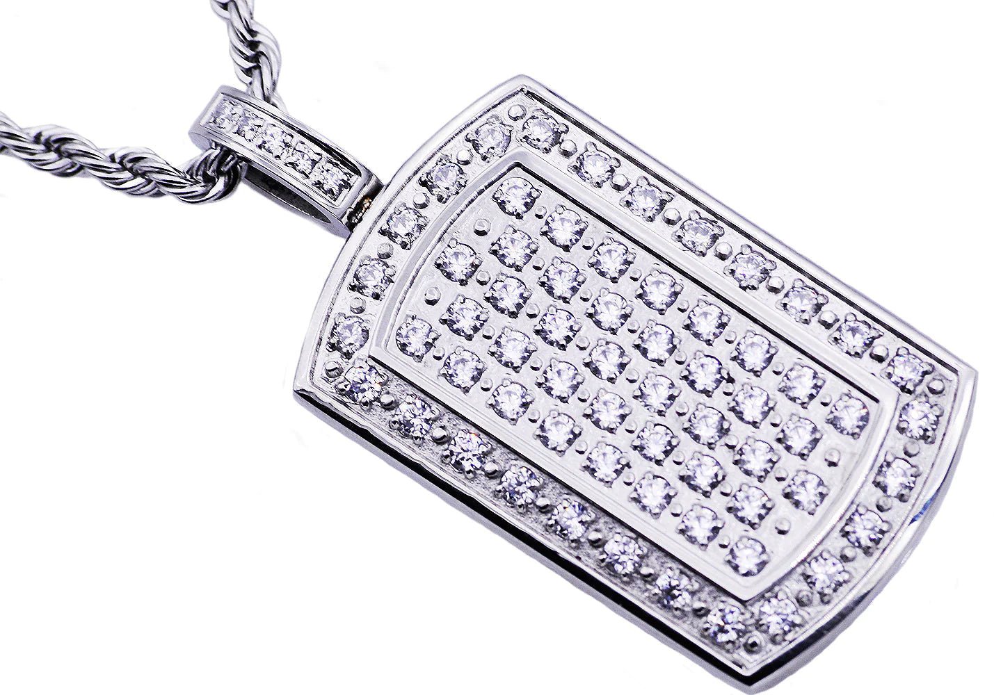 Mens Stainless Steel Dog Tag Pendant With Cubic Zirconia - Pristine J LLC