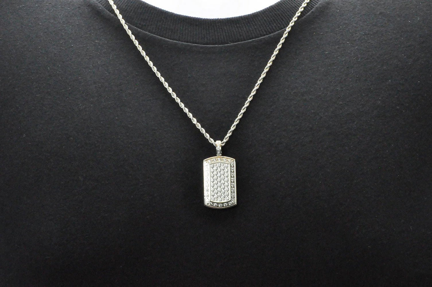 Mens Stainless Steel Dog Tag Pendant With Cubic Zirconia - Pristine J LLC