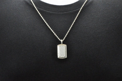 Mens Stainless Steel Dog Tag Pendant With Cubic Zirconia - Pristine J LLC