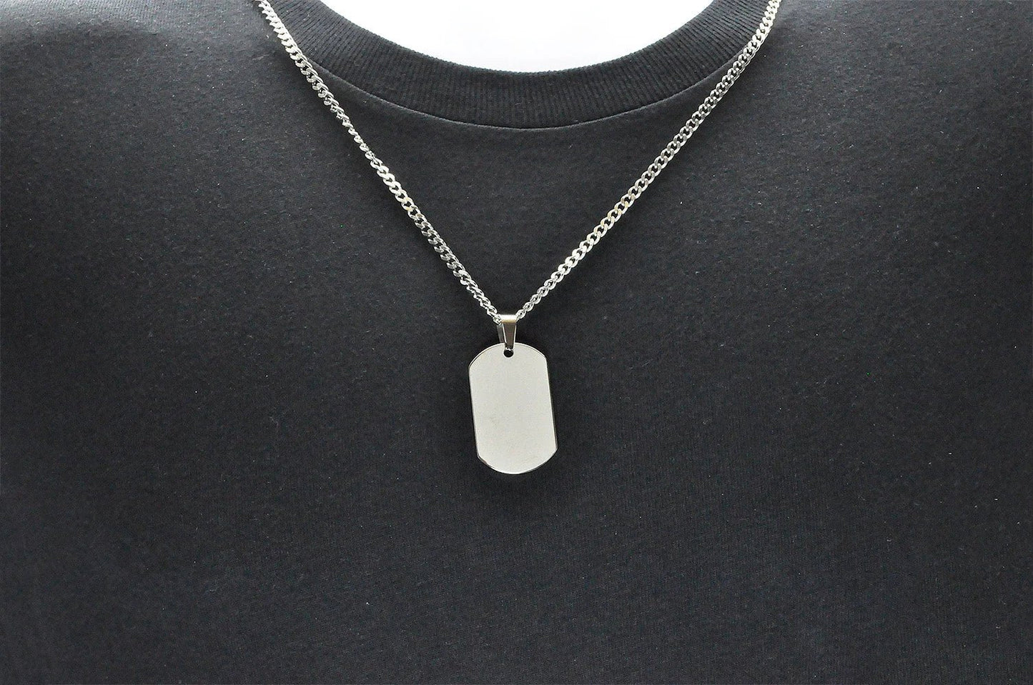 Mens Stainless Steel Engravable Dog Tag Pendant Necklace With 24" Curb Chain - Pristine J LLC