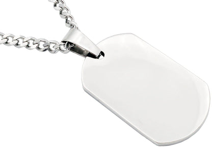 Mens Stainless Steel Engravable Dog Tag Pendant Necklace With 24" Curb Chain - Pristine J LLC