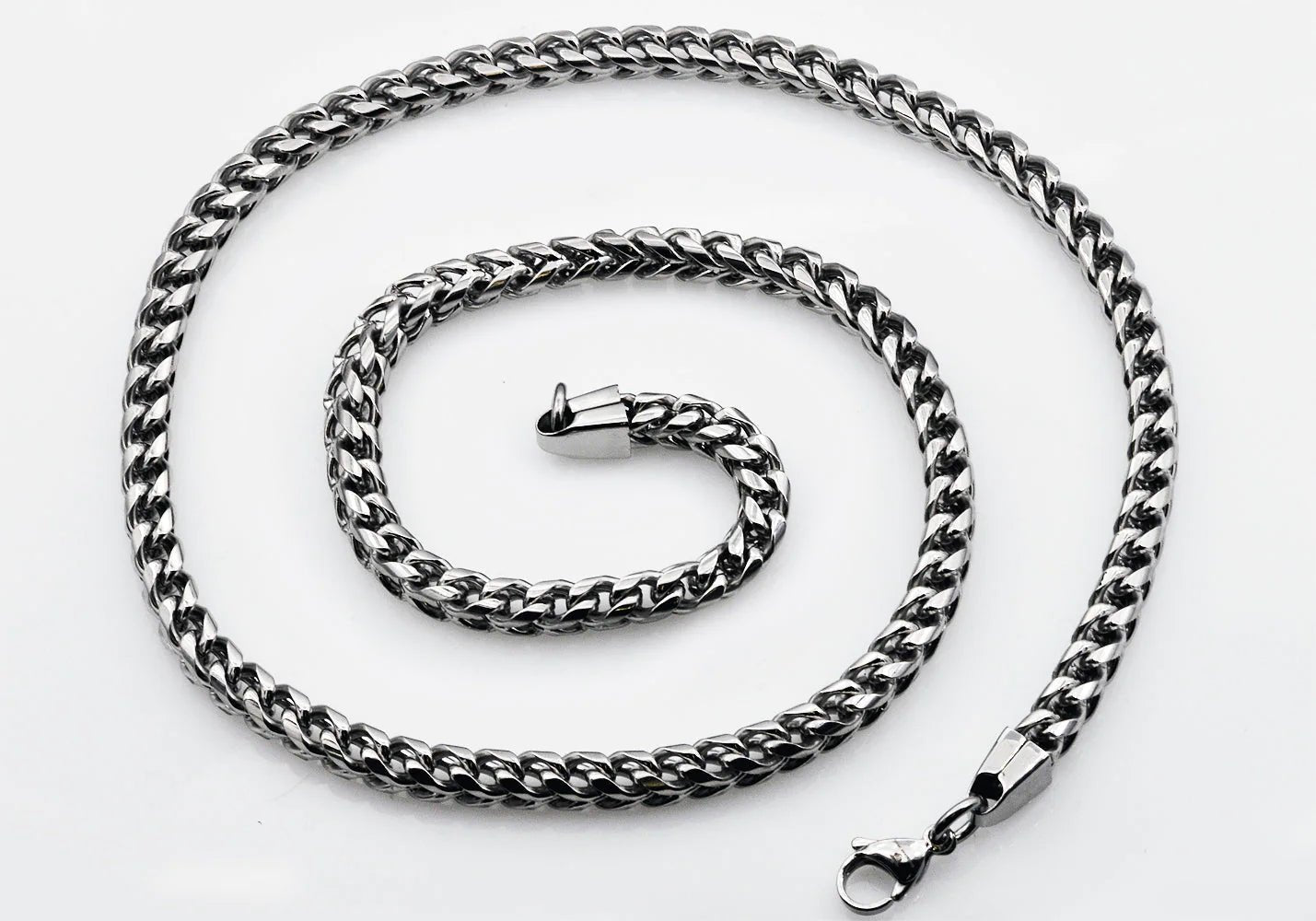 Mens Stainless Steel Rounded Franco Link Chain Necklace - Pristine J LLC