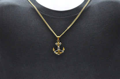 Mens Two Tone Gold Stainless Steel Anchor Pendant Necklace With 24" Curb Chain - Pristine J LLC