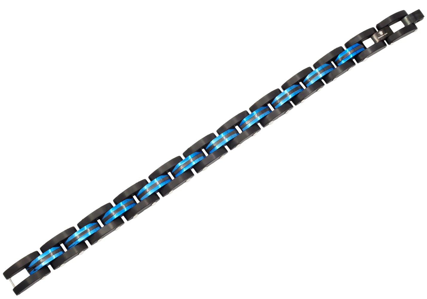 Mens Two Toned Striped Black and Blue Stainless Steel Bracelet - Pristine J LLC