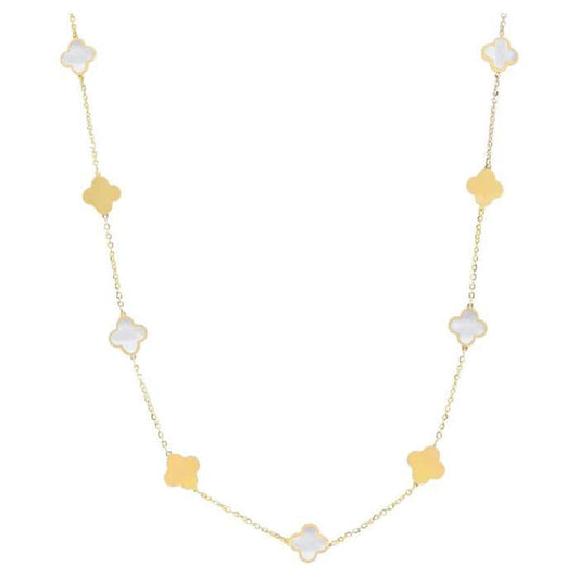 Mini Mother of Pearl and Gold Clover Necklace in 14K Yellow Gold - Pristine J LLC