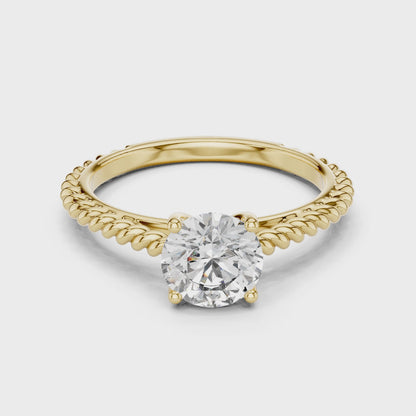 14K Gold IGI Certified 1.00 CT Lab-Grown Diamond Rope Design Solitaire Ring