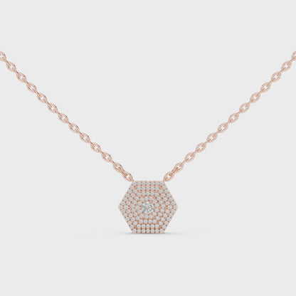 14KT Gold Hexagon Carpet Lab Grown Diamond Pendant – 0.60 CTW
