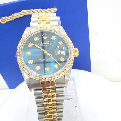 Pre-Owned Rolex Datejust 36mm Steel & Gold Blue Diamond Dial with Diamond Bezel