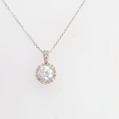 14K White Gold 0.77 CTW Natural Diamond Halo Pendant Necklace