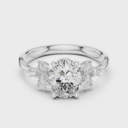 14K Gold 1.00 CTW IGI Certified Oval Lab-Grown Diamond Engagement Ring with Marquise Accents