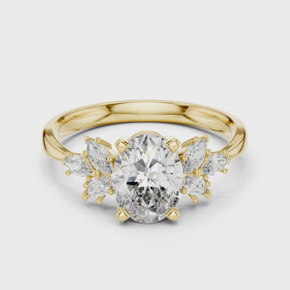 14K Gold 1.00 CTW IGI Certified Oval Lab-Grown Diamond Engagement Ring with Marquise Accents