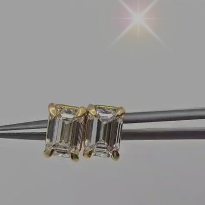 IGI Certified 2.17 CTW Emerald Cut Lab Grown Diamond Studs in 18KT Yellow Gold