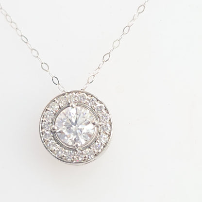 1.36CTW Round Diamond Halo Necklace Pendant  in 14KT White Gold