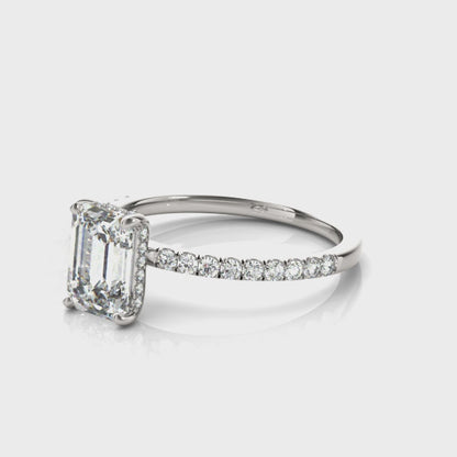 5CT Emerald Cut Center | F Color VS1 | 14K Gold Hidden Halo Lab-Grown Diamond Engagement Ring