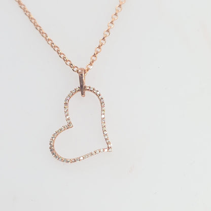 10K Rose Gold 0.25CTW Diamond Sideways Heart Necklace Pendant