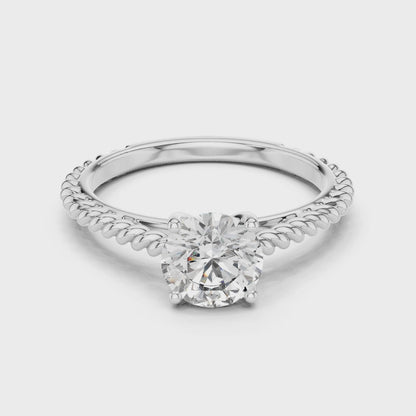 14K Gold IGI Certified 1.00 CT Lab-Grown Diamond Rope Design Solitaire Ring