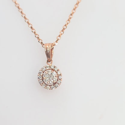 10kt Rose Gold 0.25Ctw Halo Cluster Diamond Pendant Only