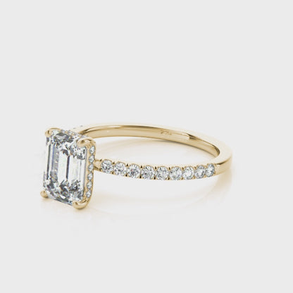 5CT Emerald Cut Center | F Color VS1 | 14K Gold Hidden Halo Lab-Grown Diamond Engagement Ring