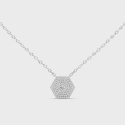 14KT Gold Hexagon Carpet Lab Grown Diamond Pendant – 0.60 CTW
