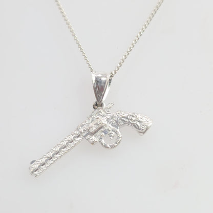 Magnum Gun Rose Engraving Necklace Pendant