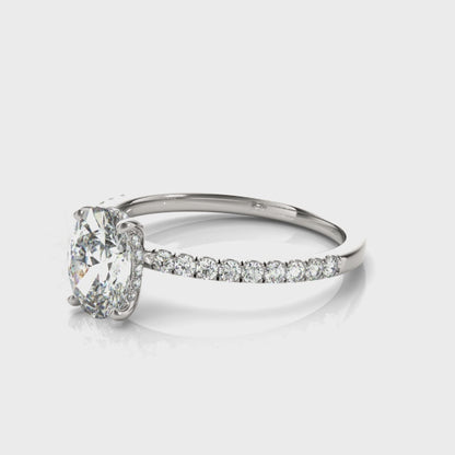 4CT Oval Center | F Color VS1 | 14K Gold Hidden Halo Lab-Grown Diamond Engagement Ring