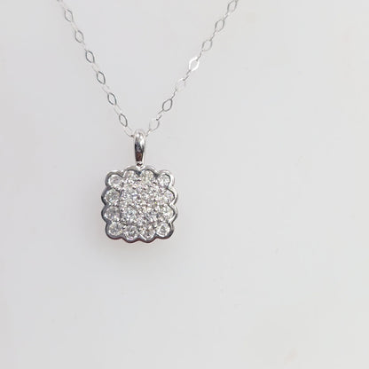 14K White Gold 0.35 CTW Natural Diamond Scalloped Halo Cluster Pendant Necklace – 18 Inch