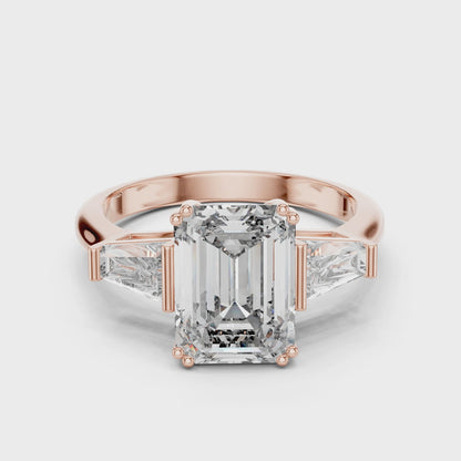 14K Gold 3.00 CTW IGI-Certified Emerald-Cut Lab-Grown Diamond Three-Stone Engagement Ring