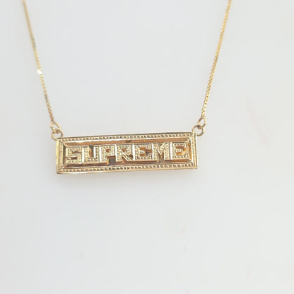 SS20 Supreme Name Plate 14K Gold Pendant + Chain Yellow Necklace Stamped Logo