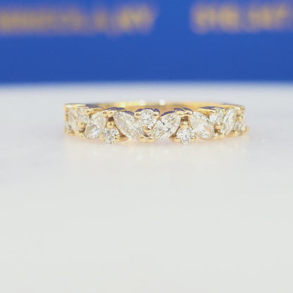 14KT Yellow Gold Marquise & Round Lab Grown Diamond Band | 0.70 CTW Diamond Ring | Stackable Wedding Band | Anniversary Gift